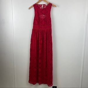 MIAMI Red Lace Midi Dress